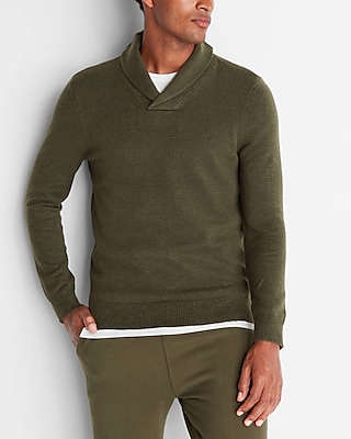 Express Solid Shawl Collar Sweater Green Men's XS