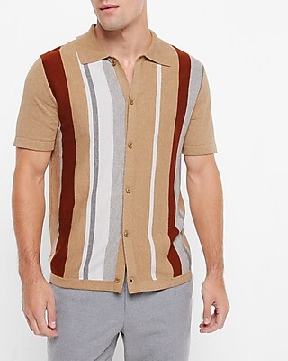 Big & Tall Multi Striped Short Sleeve Polo Sweater Neutral Men's XXL