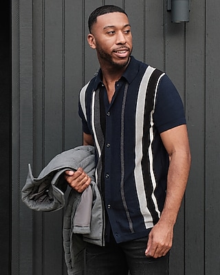 Multi Striped Short Sleeve Polo Sweater