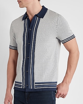 Framed Birdseye Print Short Sleeve Cotton Sweater Polo