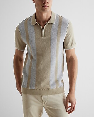 Striped Short Sleeve Zip Sweater Polo