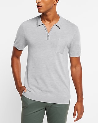 Merino Wool Short Sleeve Zip Polo Sweater
