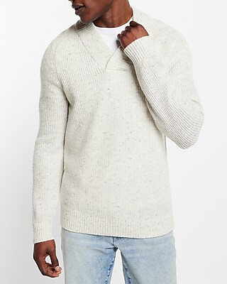 Waffle Knit Wool-Blend Shawl Collar Sweater
