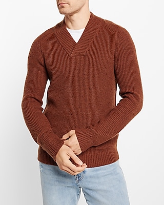 Waffle Knit Wool-Blend Shawl Collar Sweater  Brown Men's XXL Tall