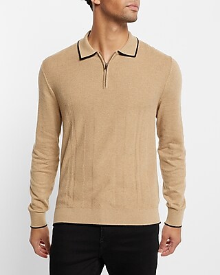 Solid Piped Zip Sweater Polo