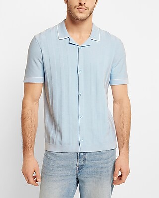 Ribbed Striped Short Sleeve Sweater Polo