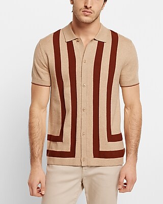 Framed Striped Short Sleeve Cotton Polo Sweater