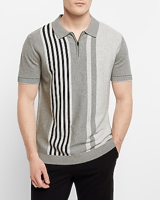 Asymmetrical Striped Short Sleeve Zip Sweater Polo