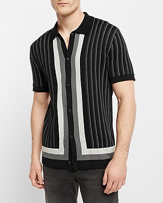 Geo Striped Short Sleeve Sweater Polo