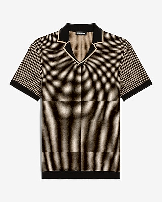 Geo Print Cotton Short Sleeve Sweater Polo Black Men's XS
