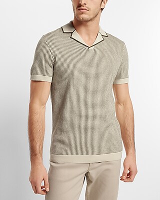 Geo Print Cotton Short Sleeve Sweater Polo Neutral Men's M Tall