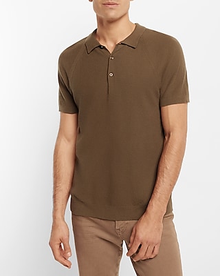 Textured Knit Raglan Sweater Polo