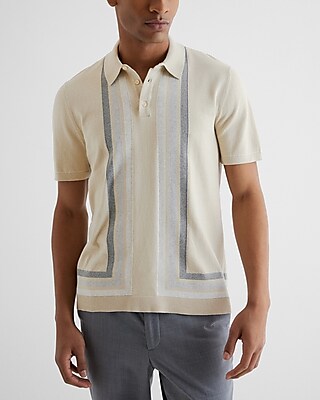 Striped Frame Short Sleeve Sweater Polo Neutral Men's XL
