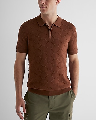 Geo Stitched Cotton-Blend Zip Sweater Polo