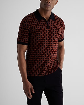 Geo Print Cotton Zip Sweater Polo