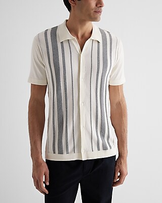 Striped Cotton Short Sleeve Sweater Polo