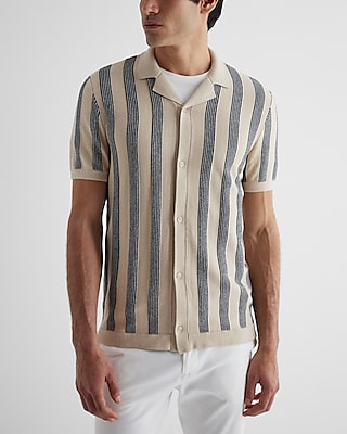 Striped Cotton Short Sleeve Sweater Polo