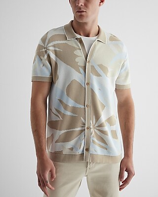 Tropical Floral Cotton-Blend Short Sleeve Sweater Polo