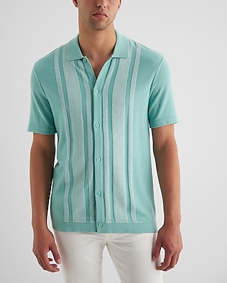 Striped Cotton-Blend Short Sleeve Sweater Polo