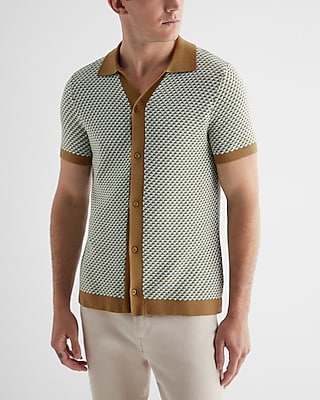 Geo Print Short Sleeve Sweater Polo