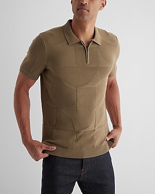 Textured Shape Zip Short Sleeve Sweater Polo