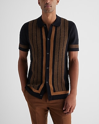 Striped Frame Short Sleeve Sweater Polo