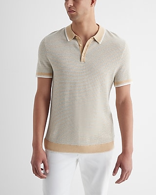 Mini Geo Tipped Cotton Short Sleeve Sweater Polo