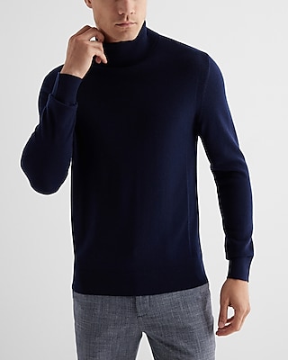 Turtleneck Merino Wool Sweater Blue Men's XL Tall