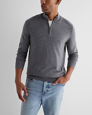 Quarter Zip Merino Wool Sweater Gray Men's XL Tall