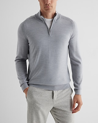 Quarter Zip Merino Wool Sweater Gray Men's XXL Tall