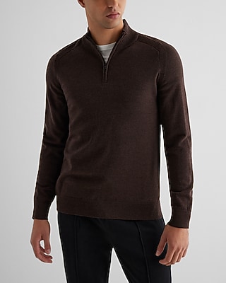 Quarter Zip Merino Wool Sweater Brown Men's XXL Tall