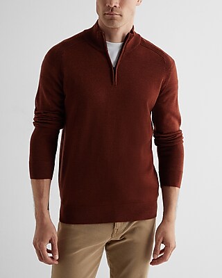 Quarter Zip Merino Wool Sweater Brown Men's S