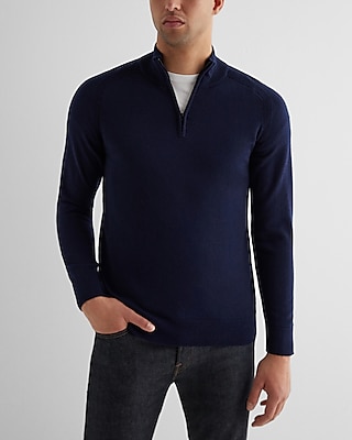 Quarter Zip Merino Wool Sweater Blue Men's L