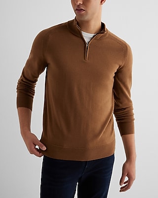 Quarter Zip Merino Wool Sweater Brown Men's M Tall