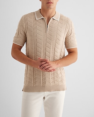 Knit Chevron Cotton-Blend Zip Sweater Polo
