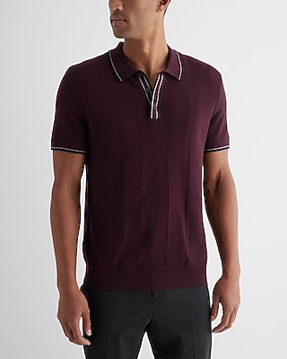 Textured Striped Cotton Short Sleeve Sweater Polo