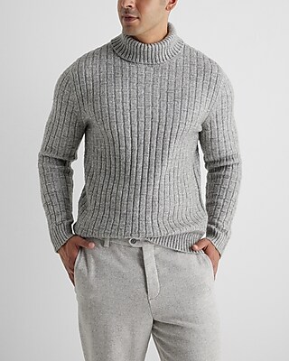 Ribbed Knit Turtleneck Sweater Gray Men's XXL Tall