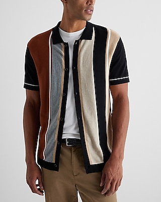 Striped Cotton-Blend Short Sleeve Sweater Polo