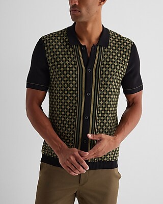 Striped Diamond Geo Sweater Polo