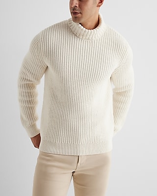 Ribbed Turtleneck Cotton-Blend Sweater White Men's M Tall