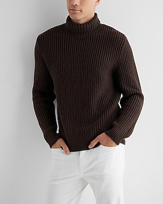 Ribbed Turtleneck Cotton-Blend Sweater Brown Men's L Tall
