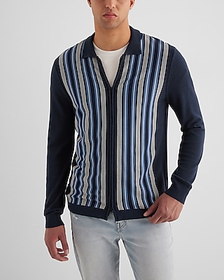 Striped Cotton-Blend Zip Sweater Polo