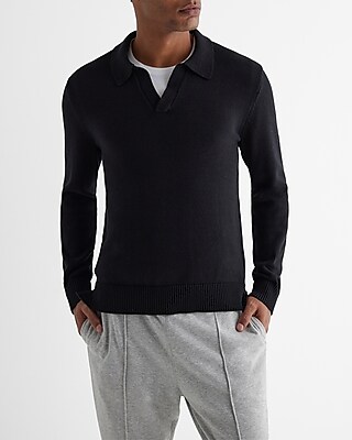 Cotton Johnny Collar Sweater Black Men's S