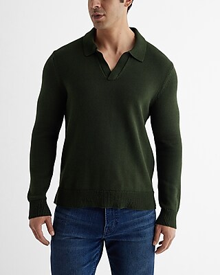 Cotton Johnny Collar Sweater Green Men's XL Tall