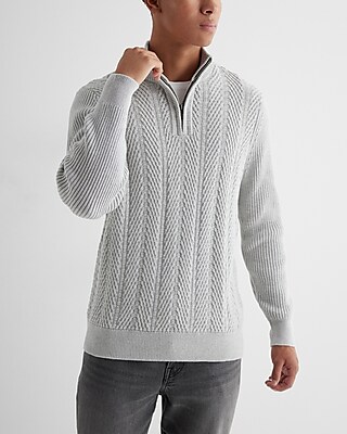 Mixed Stitch Quarter Zip Sweater Gray Men's L