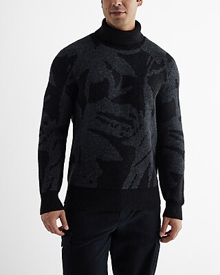 Fuzzy Abstract Floral Turtleneck Sweater