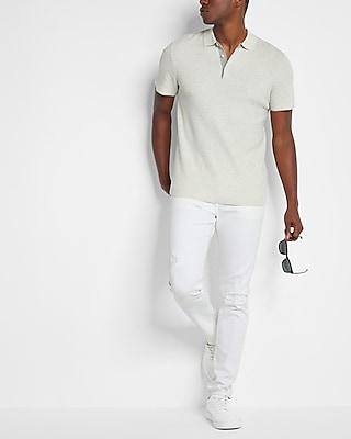 White Ribbed Short Sleeve Cotton Polo