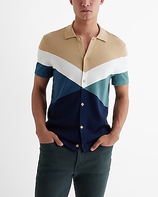 Triangle Color Block Cotton-Blend Short Sleeve Sweater Polo