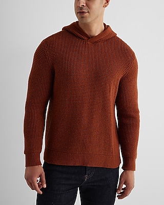 Waffle Knit Hooded Sweater Brown Men's XXL Tall