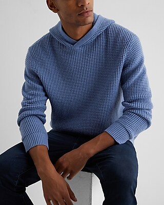 Waffle Knit Hooded Sweater Blue Men's M